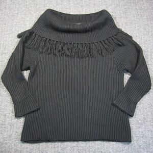 Vintage Forenza Wool Blend Sweater Womens S Black Fringed Cowlneck‎ Ribbed Cozy